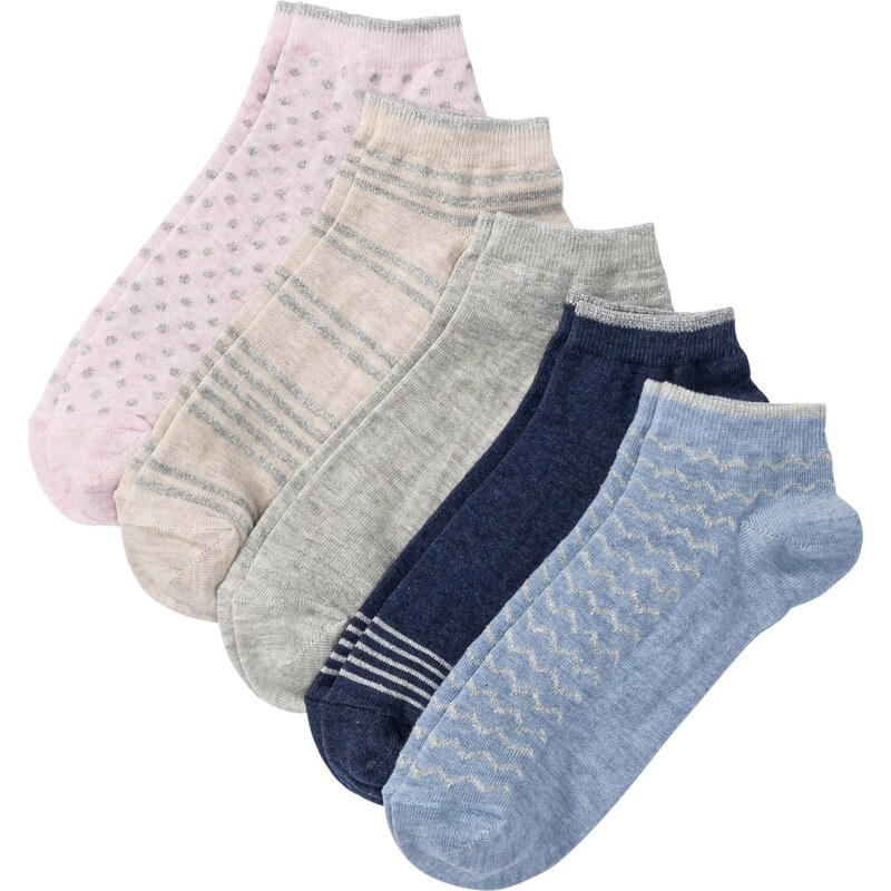 bpc bonprix collection Bonprix - Lot de 5 paires de chaussettes courtes à motif brillant bleu pour femme