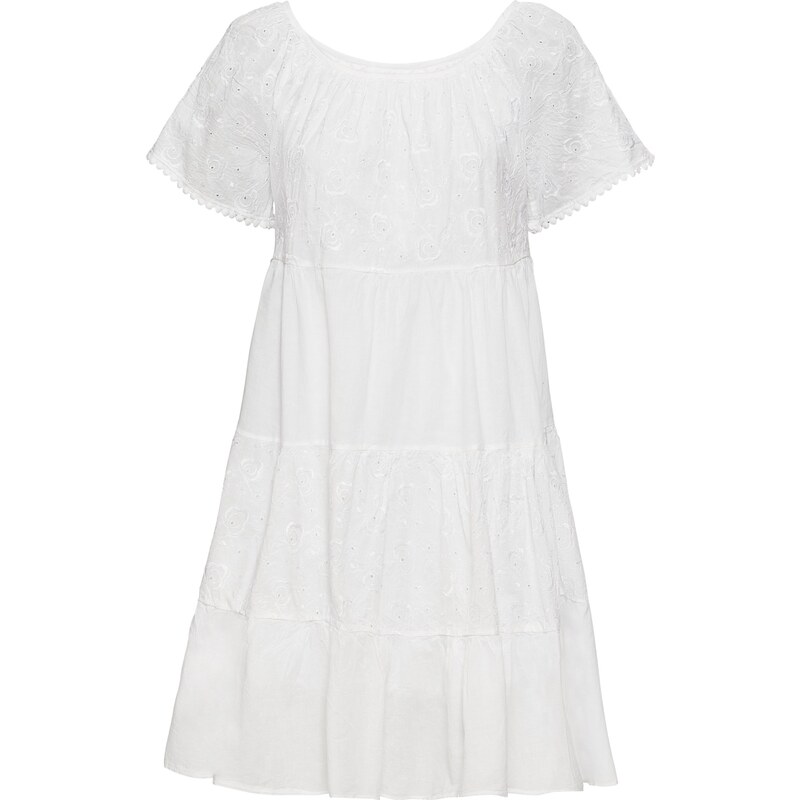 BODYFLIRT Bonprix - robe d'été Robe à broderie ajourée blanc manches courtes pour femme