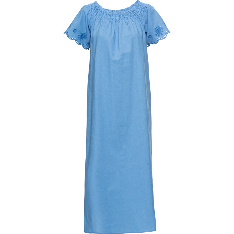 RAINBOW Bonprix - robe d'été Robe Carmen à teneur en lin bleu manches courtes pour femme