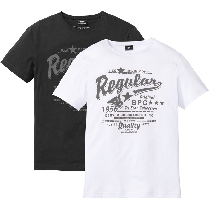 bpc bonprix collection Bonprix - Lot de 2 T-shirts à imprimé noir manches courtes pour homme