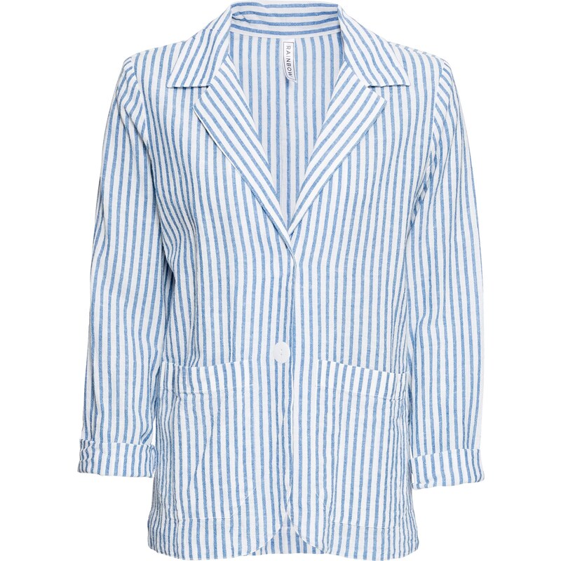 RAINBOW Bonprix - Blazer en coton bleu manches longues pour femme