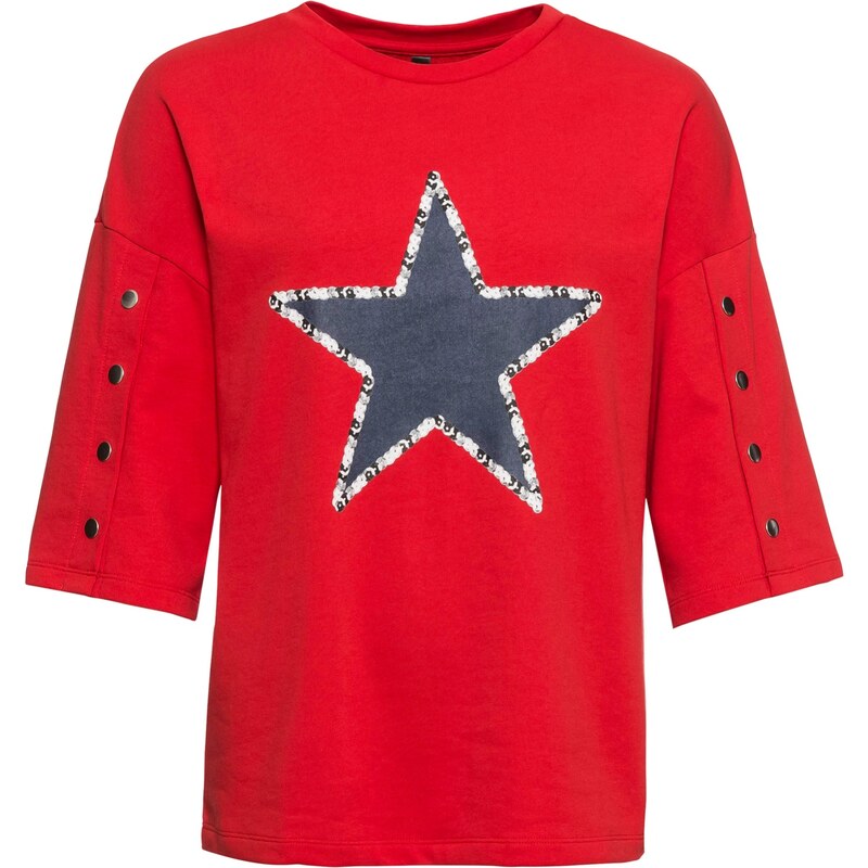 RAINBOW Bonprix - Sweat-shirt avec boutons rouge manches 3/4 pour femme