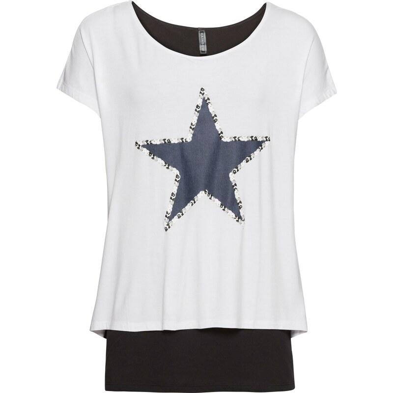 RAINBOW Bonprix - T-shirt 2 en 1 avec étoile blanc manches courtes pour femme