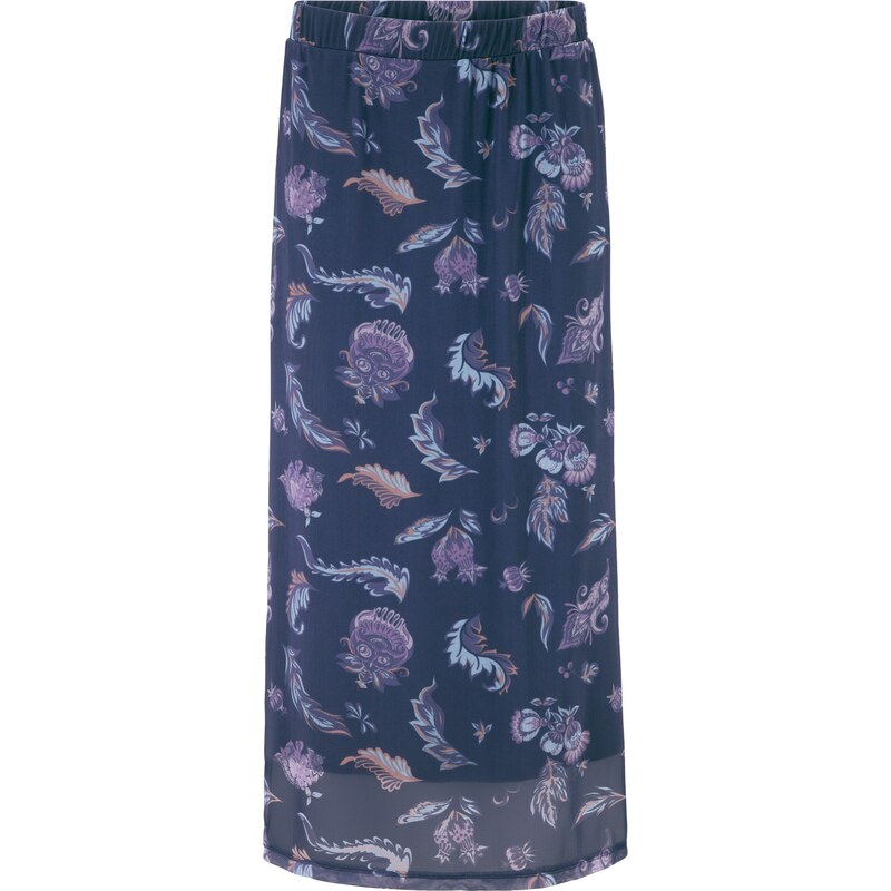 bpc bonprix collection Bonprix - Jupe longue en mesh imprimé avec taille élastiquée bleu pour femme