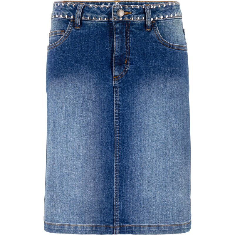 Bonprix - Jupe en jean extensible confortable avec rivets bleu pour femme