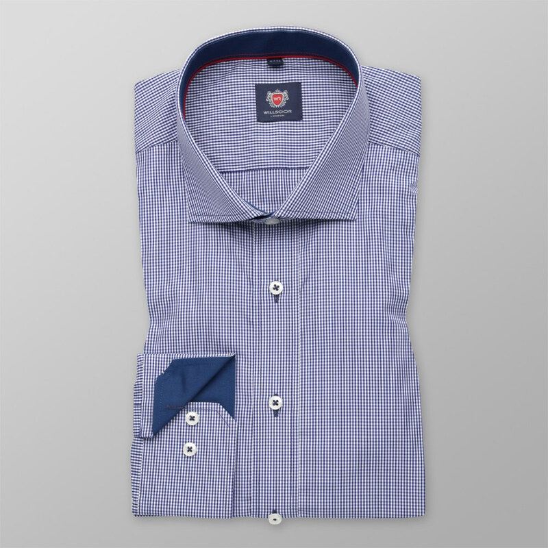 Willsoor Hommes coupe slim chemise Londres (la taille 176-182) 6193 avec blanc-bleu vérifié