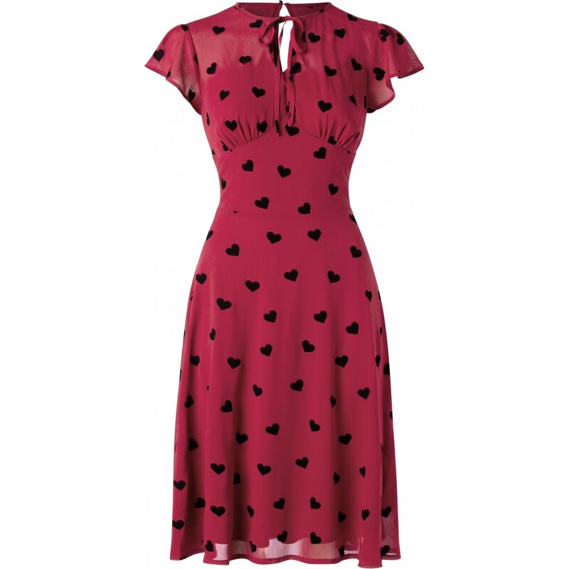 Vixen Peppa Chiffon Hearts Tea Dress Années 50 en Framboise