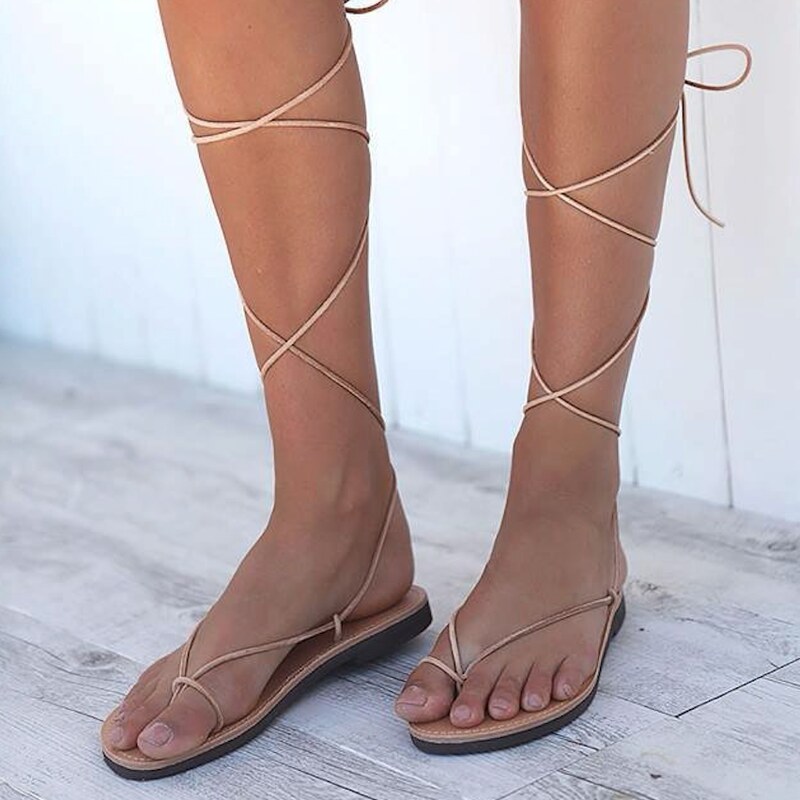 Grecian Sandals Minimal Lace Up Leather Sandals - Multiple Colors