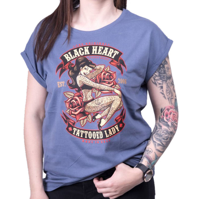 Tee-shirt street pour femmes - TATTOED LADY EXT - BLACK HEART - 010-0185-BLU17/A/7