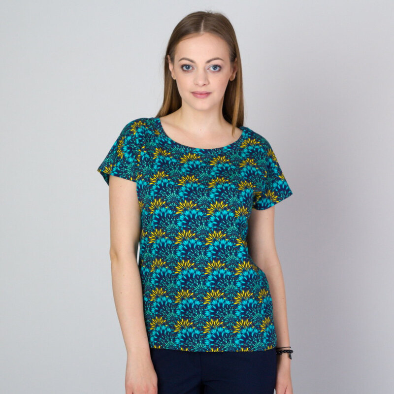 Willsoor T-shirt de couleur turquoise pour femme avec motif floral 11786