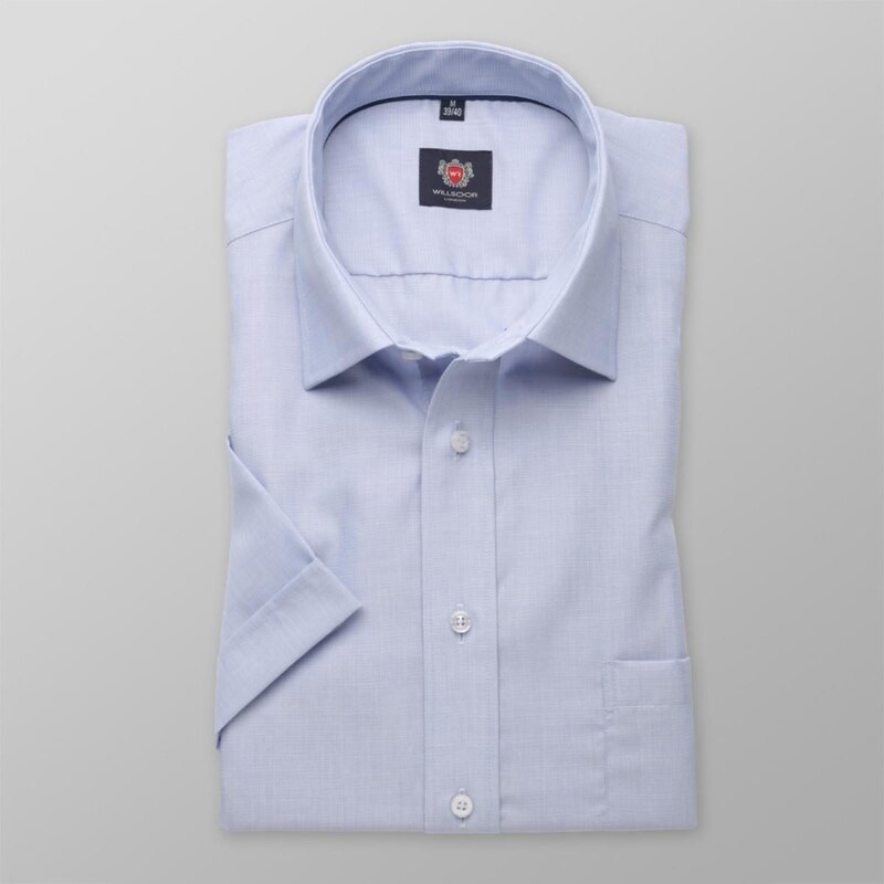 Willsoor Hommes coupe slim chemise avec manche courte Londres (hauteur 176-182) 7844 en bleu couleur avec réglage 2W PL