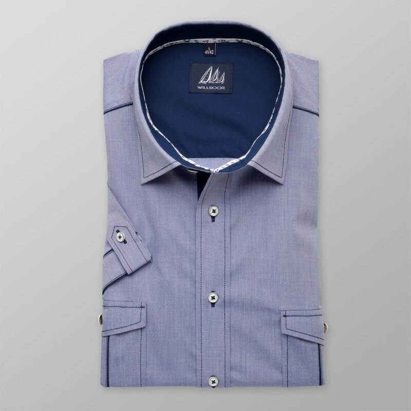 Willsoor Hommes coupe slim chemise avec manche courte (la taille 176-182) 8033 en bleu Couleur