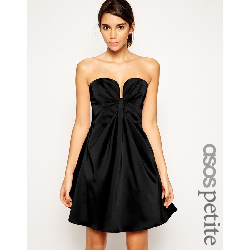 ASOS PETITE - Mini robe bandeau avec détail torsadé et décolleté plongeant - Noir