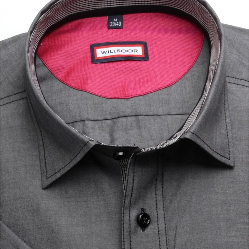 Willsoor Hommes coupe slim chemise (hauteur 176-182) 6651 en gris couleur avec manche courte