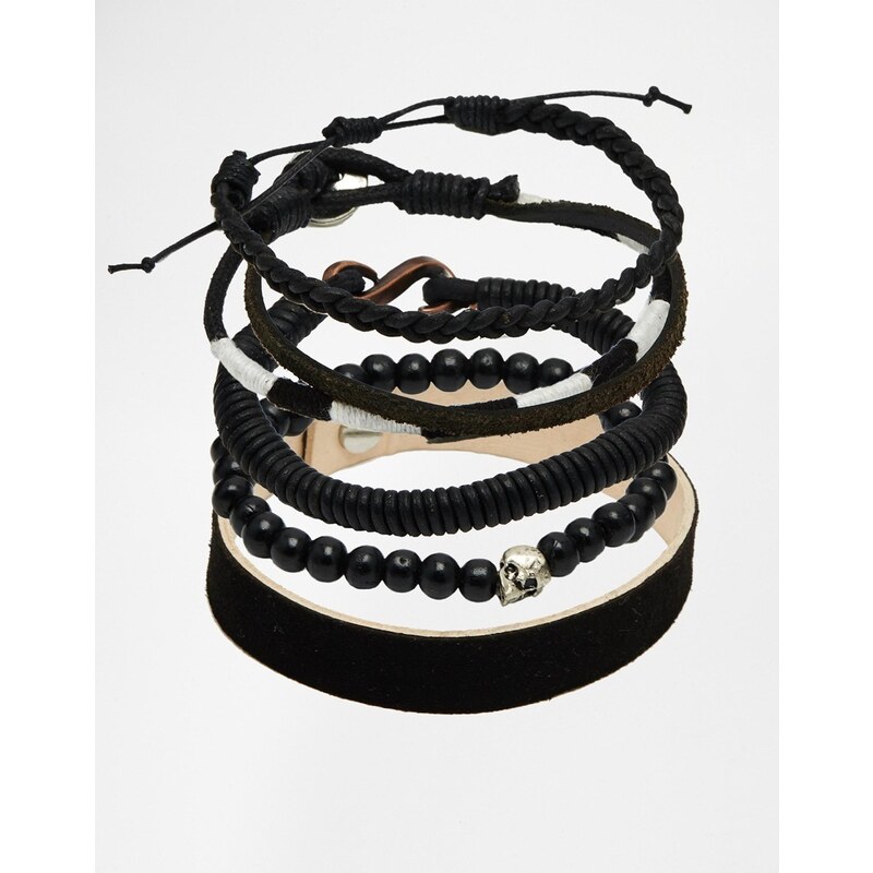 ASOS - Lot de bracelets en cuir - Noir - Noir