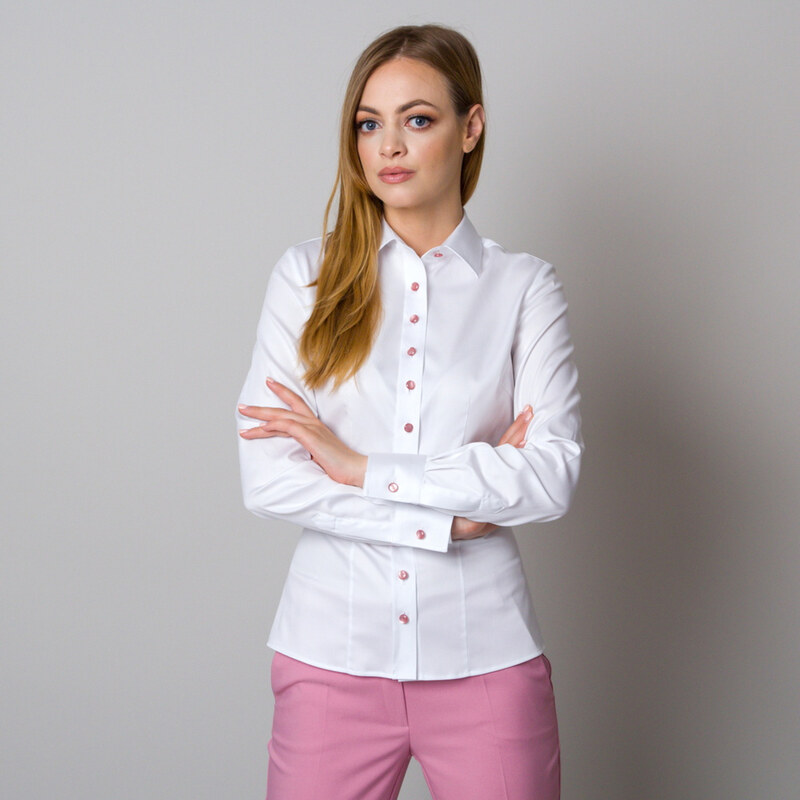 Willsoor Chemise blanche pour femme avec boutons roses 12910
