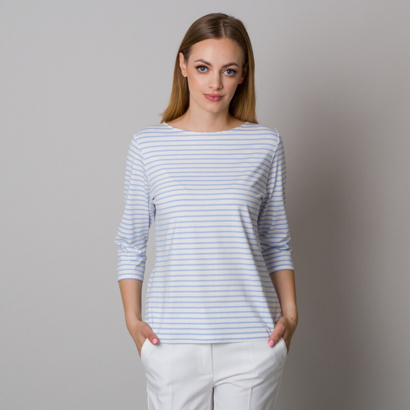 Willsoor T-shirt blanc pour femme avec rayures bleu clair 12958