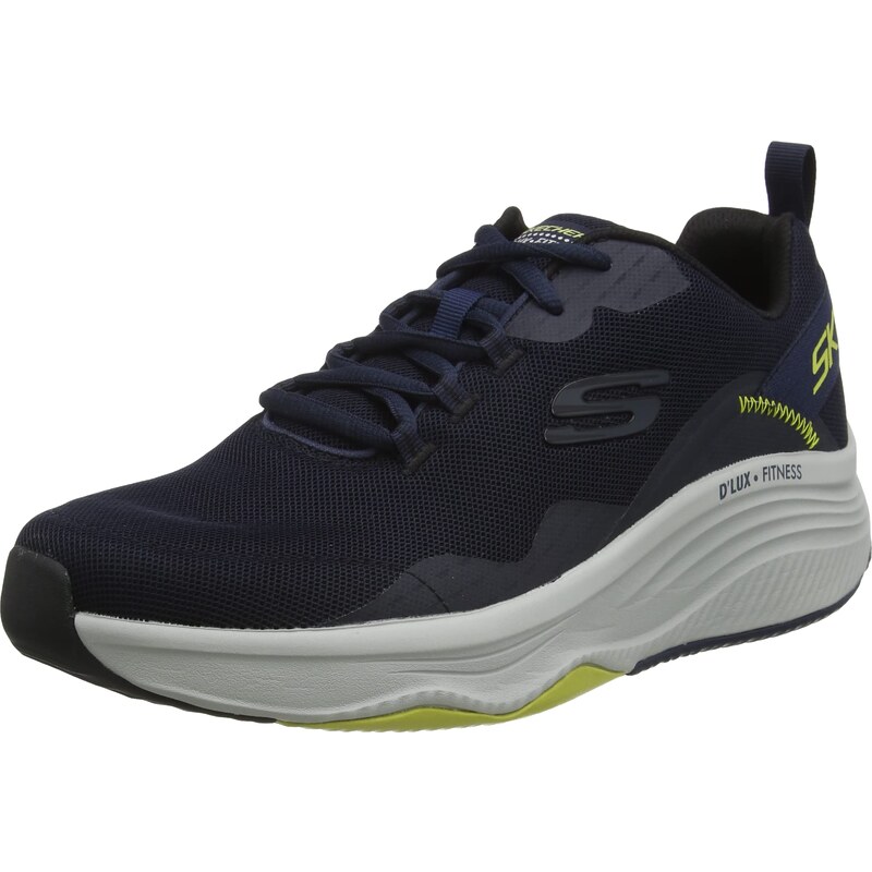 Skechers Homme D'LUX Fitness Basket, Navy Mesh/Synthetic/Lime Trim, 42 EU