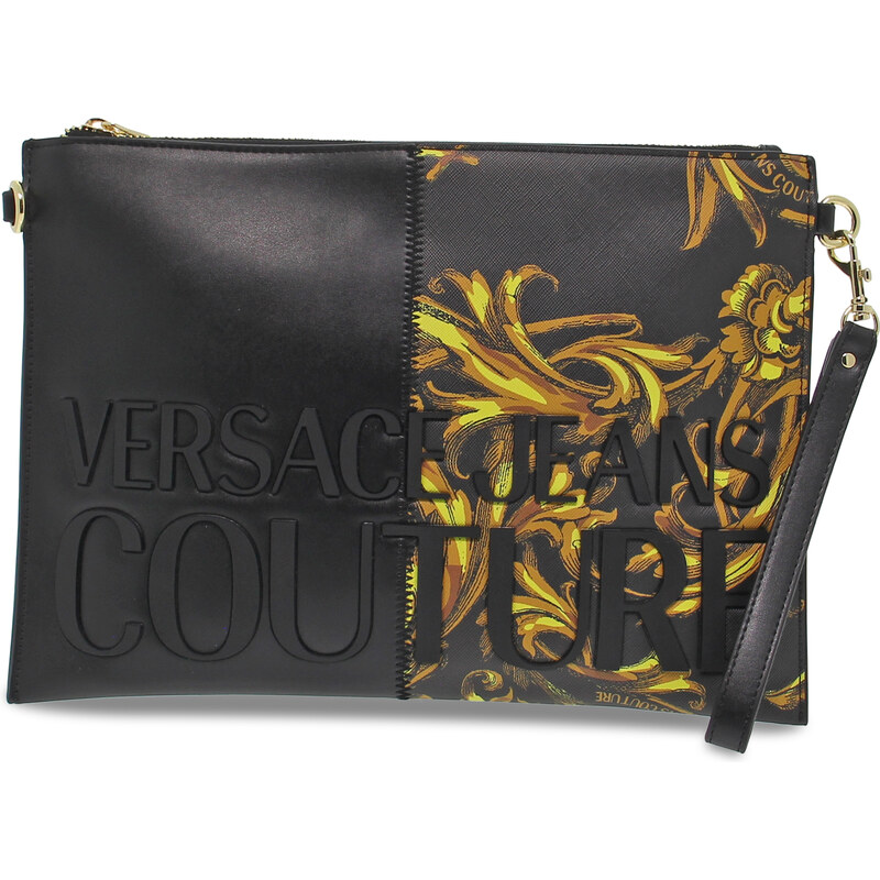 Pochette Versace Jeans Couture JEANS COUTURE RANGE 4 ROCK CUT SKETCH 7 BAGS STRIPES PATCHWORK en faux cuir noir