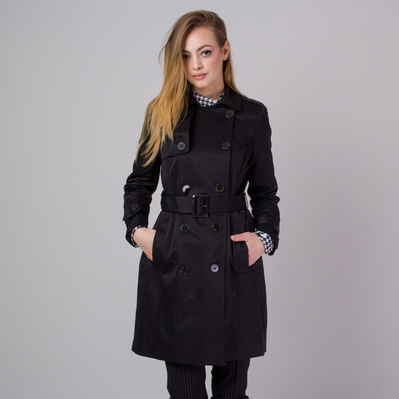 Willsoor Manteau de couleur noire pour femmes avec ceinture 13910