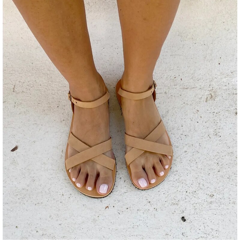 Grecian Sandals Flat Cross Leather Strap Sandals - Multiple Colors
