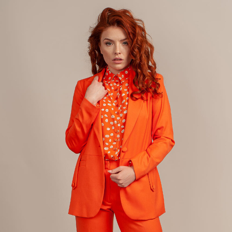 Willsoor Veste pour dame de couleur orange avec un motif uni 14031