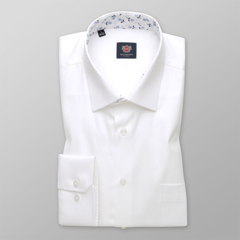 Willsoor Chemise blanche pour homme classique avec un motif à l'intérieur du col 14107
