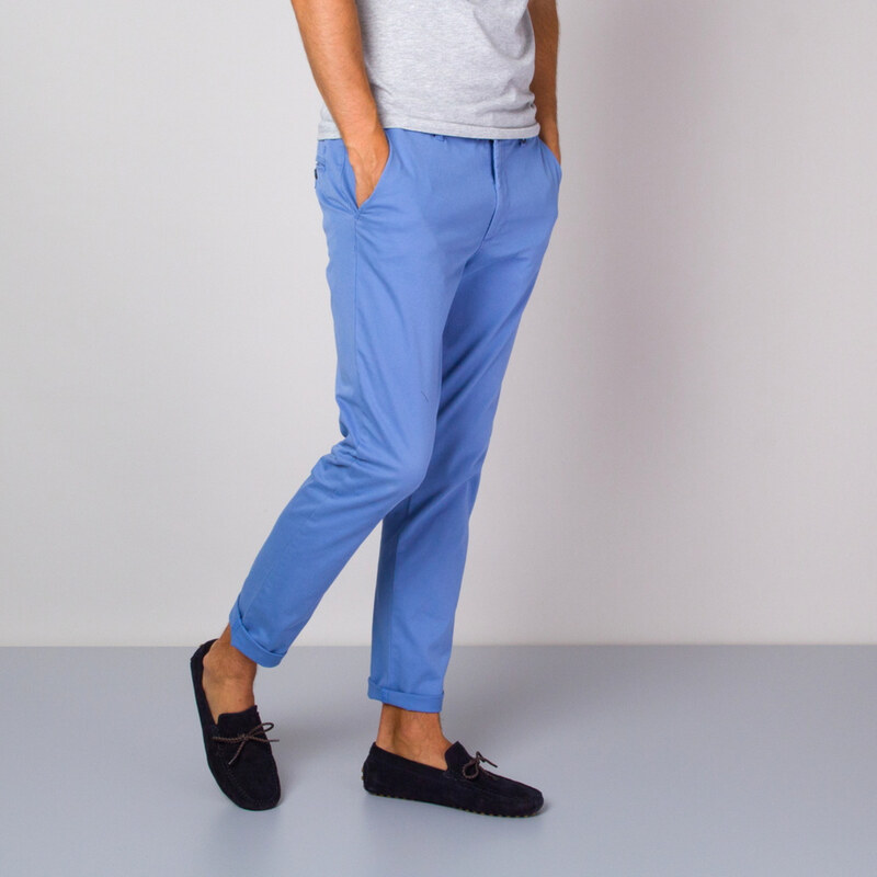 Willsoor Pantalon Chinos de couleur bleue pour homme 14275