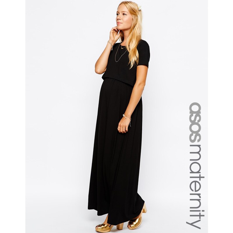 ASOS Maternity - Nursing ASOS Maternité - NURSING - Maxi robe double épaisseur - Noir