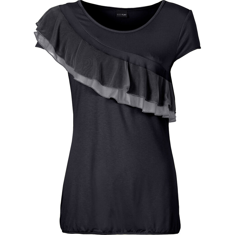 BODYFLIRT T-shirt noir manches courtes Flatteur femme - bonprix