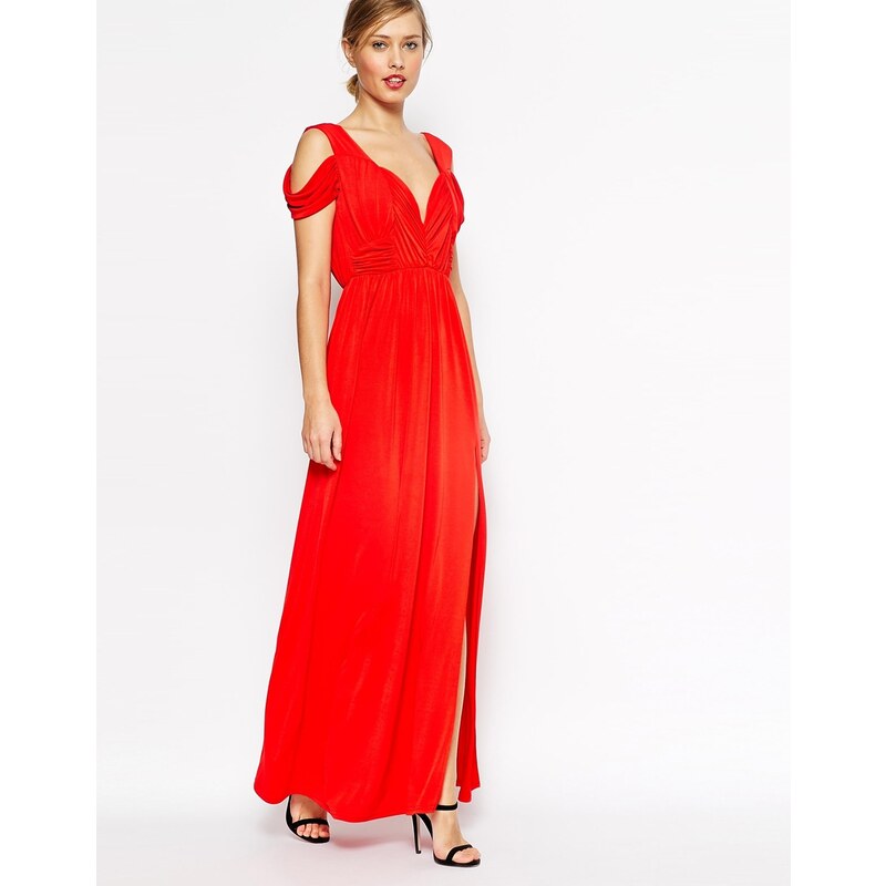 ASOS - Maxi robe drapée à épaules dénudées - Rouge