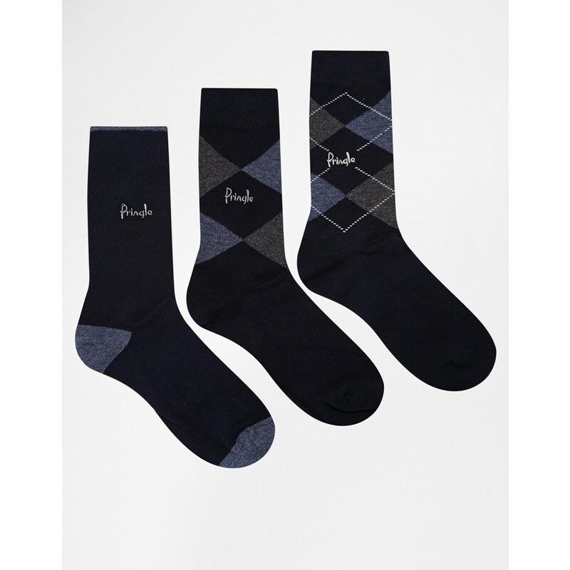 Pringle - Waverley - Lot de 3 paires de chaussettes à motif losanges - Bleu marine