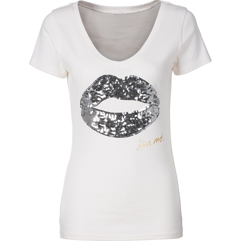 RAINBOW T-shirt avec application à paillettes blanc femme - bonprix