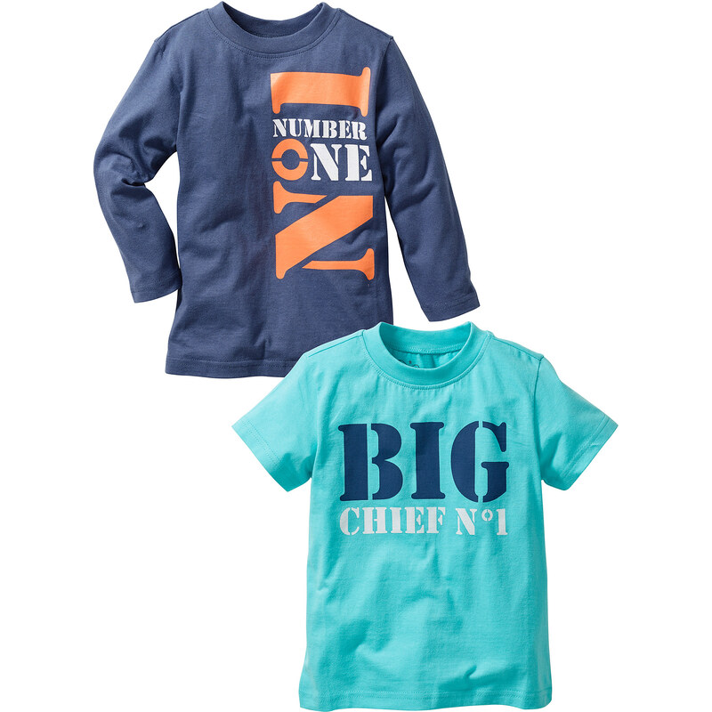 bpc bonprix collection T-shirt long + T-shirt (Ens. 2 pces.) bleu courtes/longues enfant - bonprix