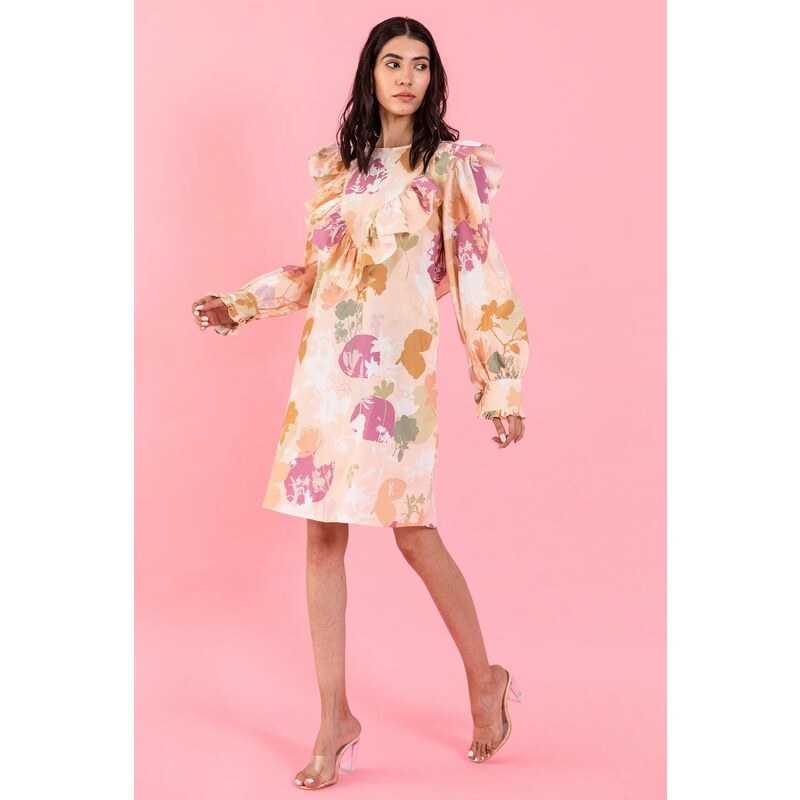 Aroop Ruffled Floral Dress Boxy Long Sleeves