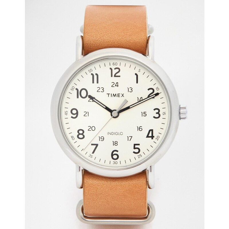 Timex - T2P492 Weekender - Montre avec bracelet en cuir - Marron