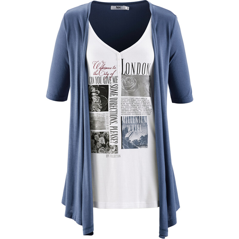 bpc bonprix collection T-shirt 2en1 demi-manches bleu femme - bonprix