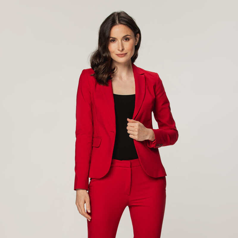 Willsoor Veste de costume de couleur rouge pour femme 11161