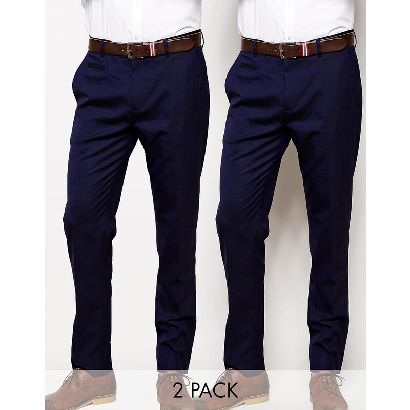 ASOS - Lot de 2 pantalons pantalons habillés skinny basiques - Bleu marine