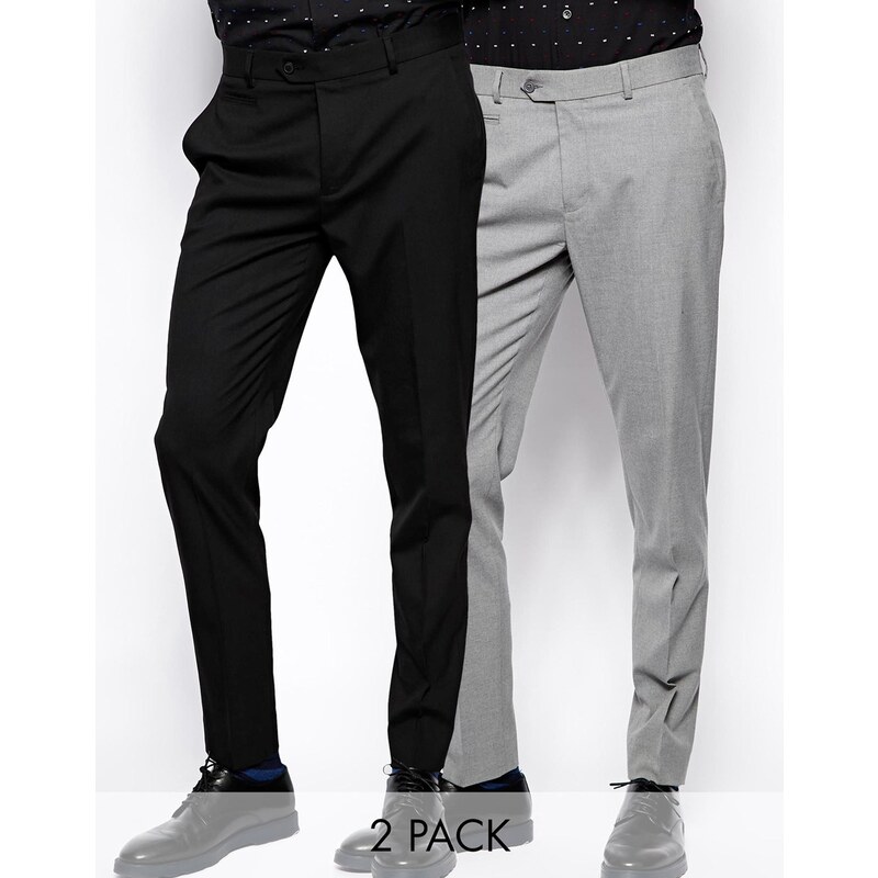 ASOS - Lot de 2 pantalons élégants coupe skinny - Noir et gris - Multi