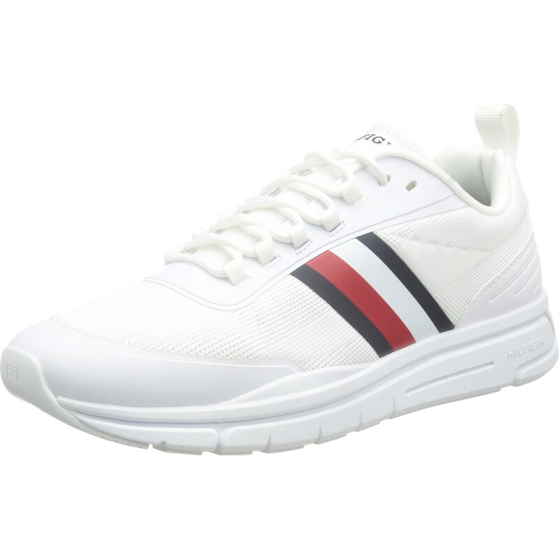 Tommy Hilfiger Homme Baskets de Running Modern Runner Stripes Knit Chaussures de Sport, Blanc (White), 46 EU