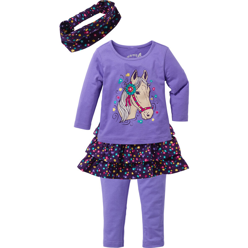 bpc bonprix collection T-shirt + jupe + legging + bandeau (Ens. 4 pces.) violet manches longues enfant - bonprix