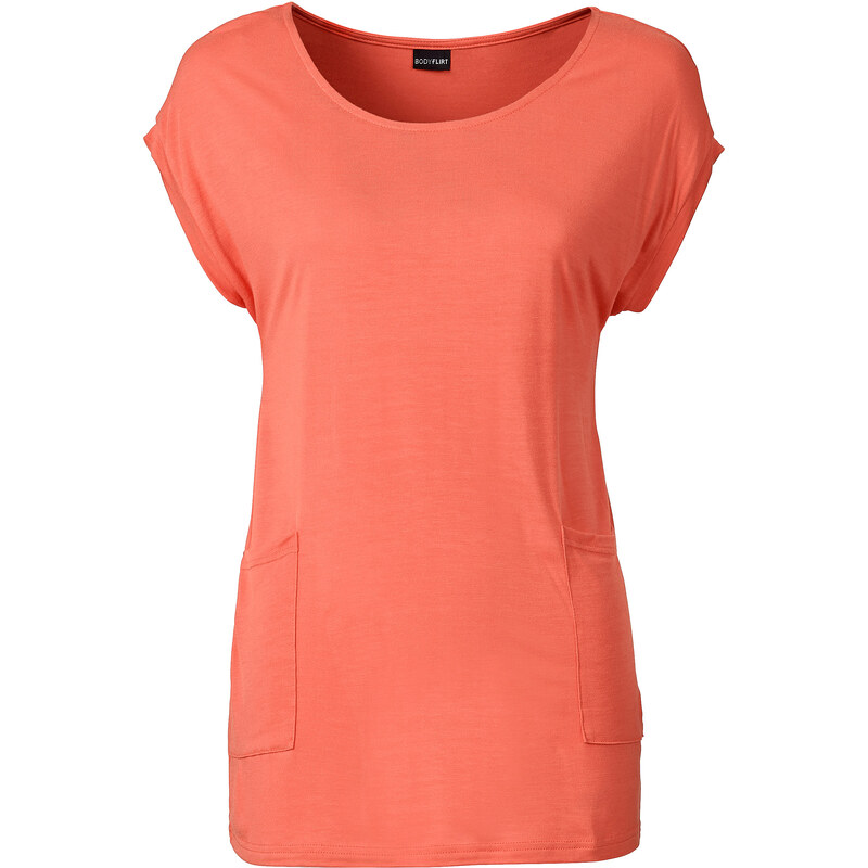 BODYFLIRT T-shirt avec poches orange manches courtes femme - bonprix