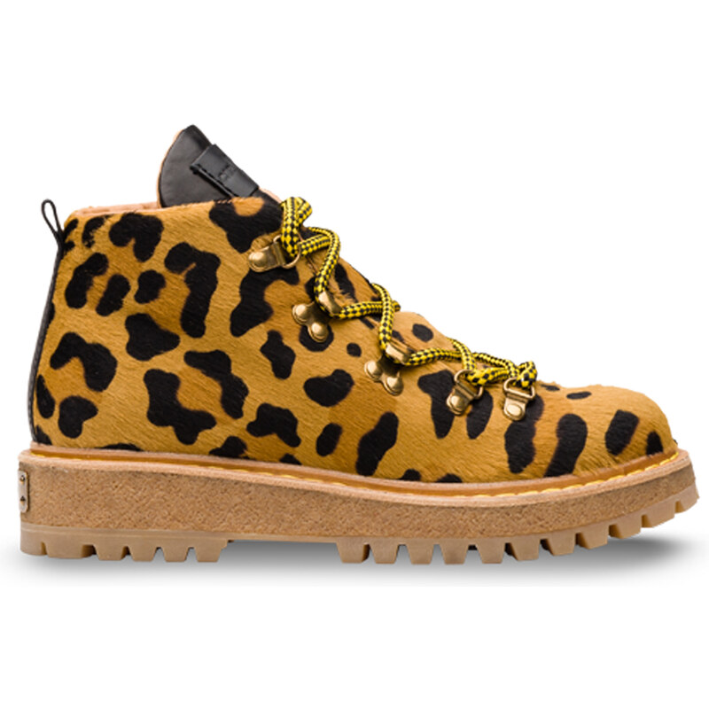 Boots Car Shoe en poney fourrure emprimé léopard