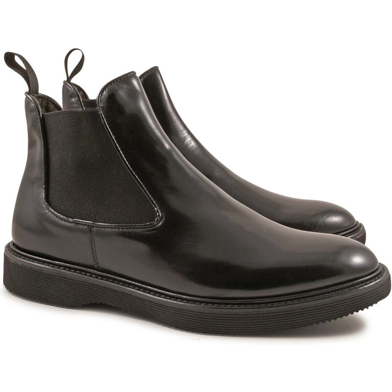 Leonardo Shoes Boots Homme artisanales en Cuir veau brillant noir