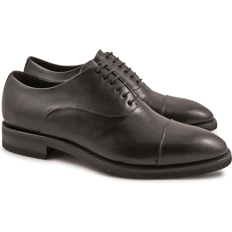 Leonardo Shoes Chaussures à lacets fait à la main en cuir de veau noir