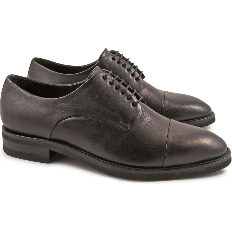 Leonardo Shoes Chaussures à lacets artisanales en cuir de veau noir vintage
