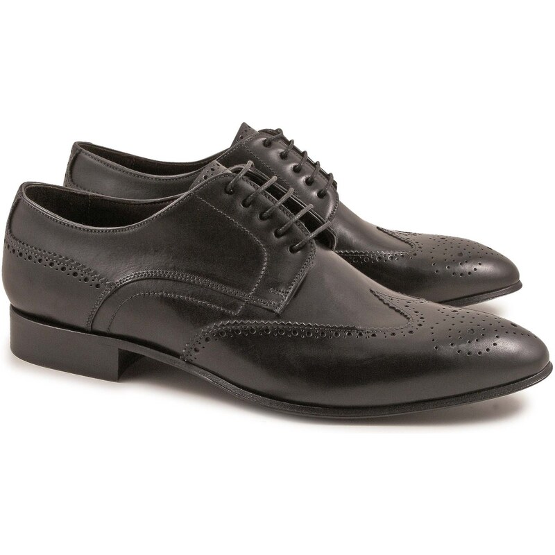 Leonardo Shoes Chaussures à lacets pour hommes artisanales en cuir noir