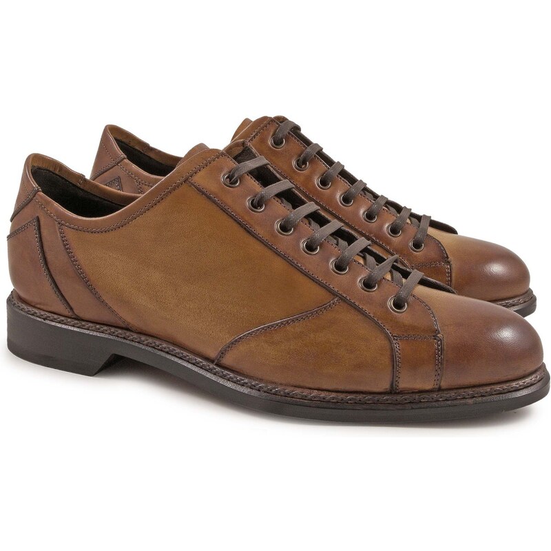 Leonardo Shoes Chaussures avec lacets artisanales en cuir Oxford Sienna