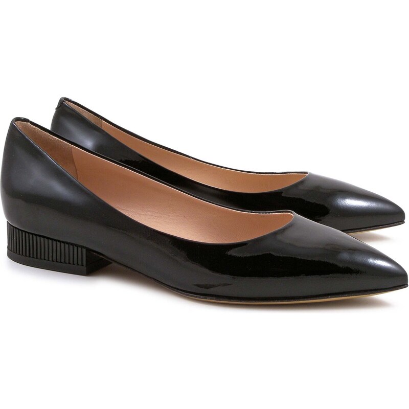 Leonardo Shoes Moccasin femmes en cuir verni noir avec talon de 3 cm
